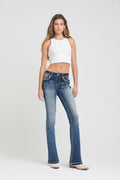 Product view 3 of blue bootcut jeans with wing motif