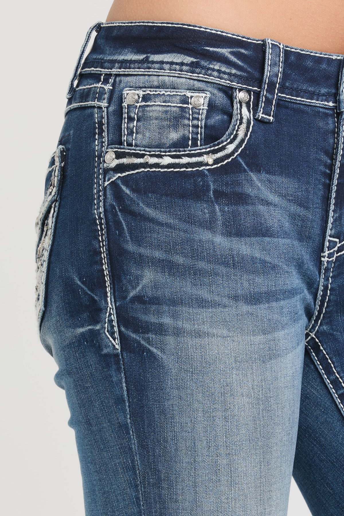 Wing Motif Faux Flap Bootcut Jeans