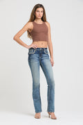 Product view 4 of blue bootcut jeans with cross detail