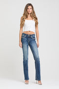 Product view 3 of blue bootcut jeans with feather embroidery
