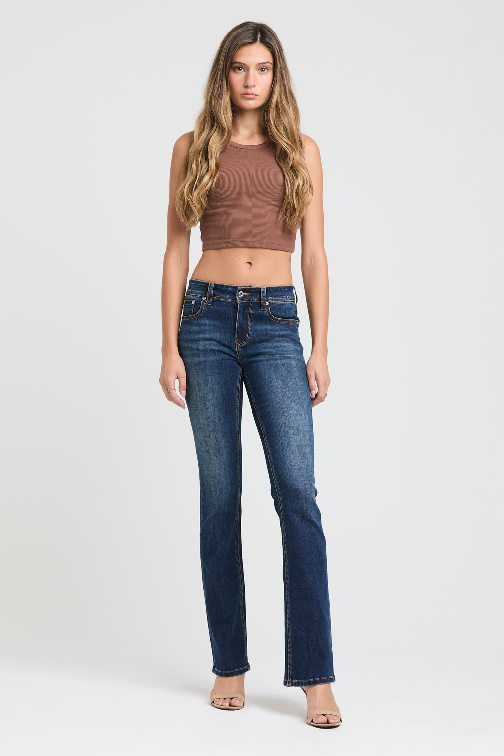 Product view 3 of blue bootcut jeans with x stitching