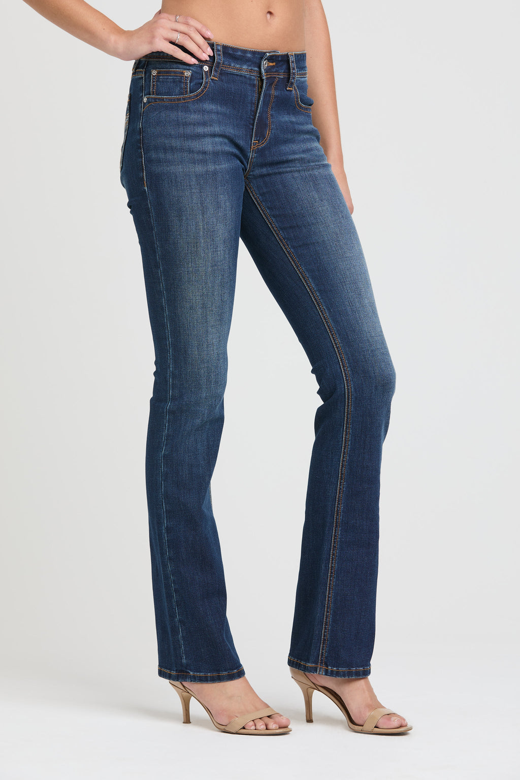 Product view 4 of blue bootcut jeans with x stitching
