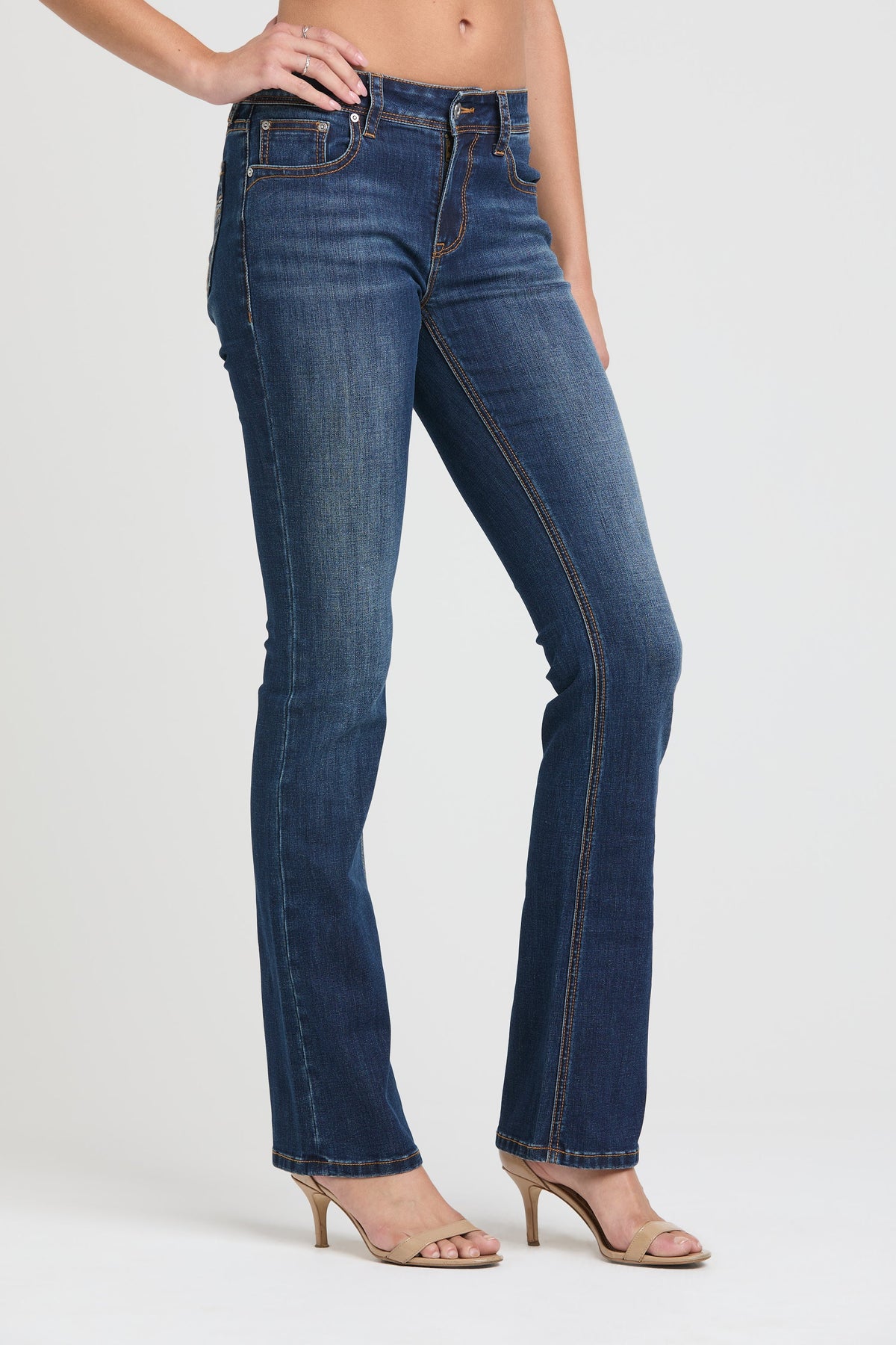 Product view 4 of blue bootcut jeans with x stitching