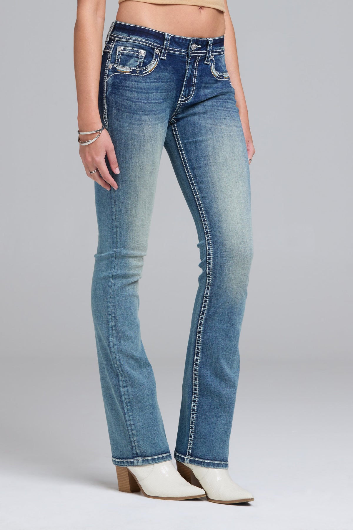 Product view 4 of blue bootcut jeans with horse shoe florals