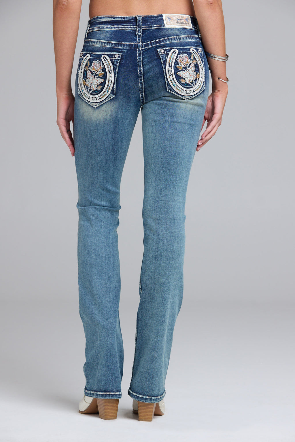 Horse Shoe/Floral Embroidered Bootcut Jeans