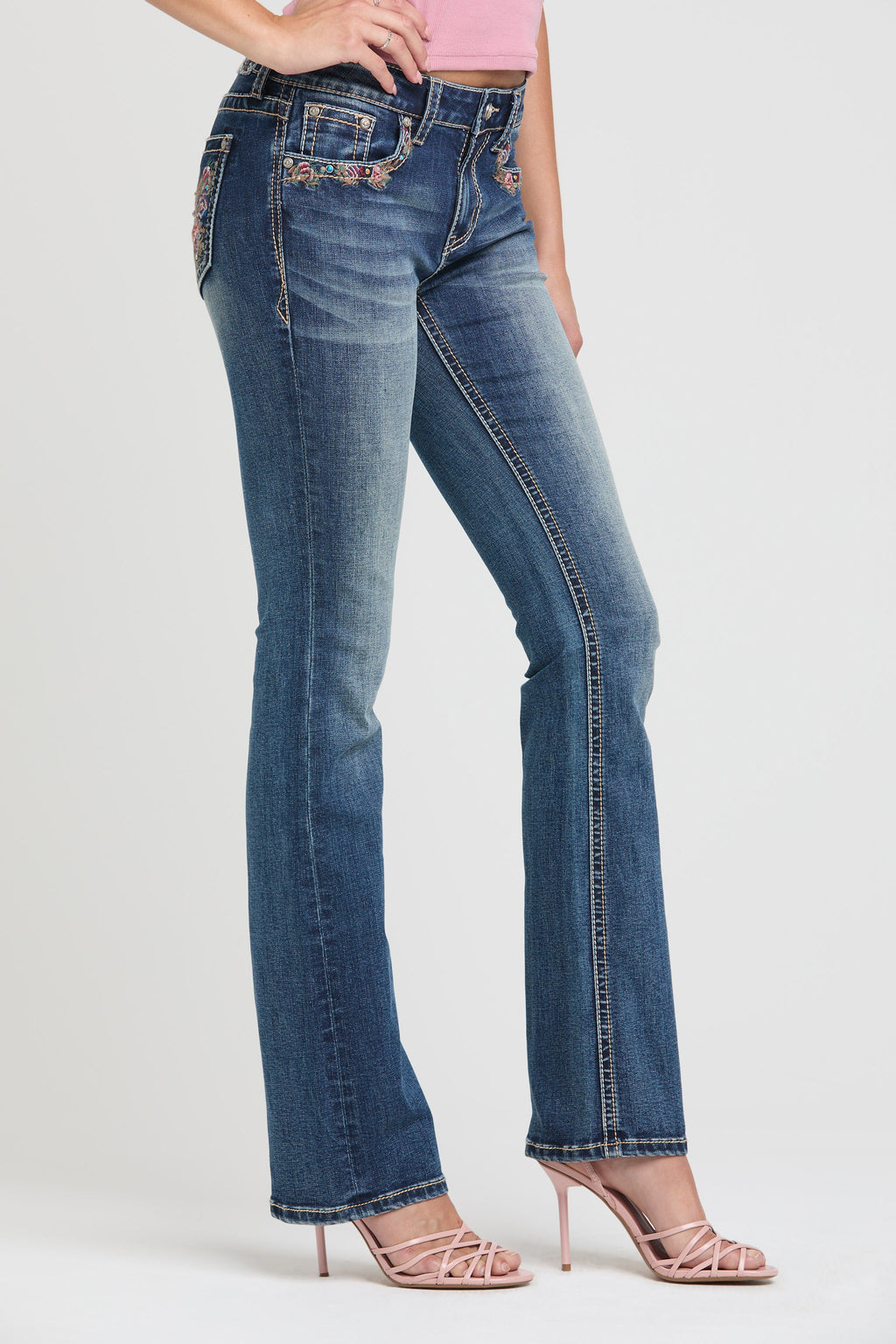Product view 4 of blue bootcut jeans with butterfly florals