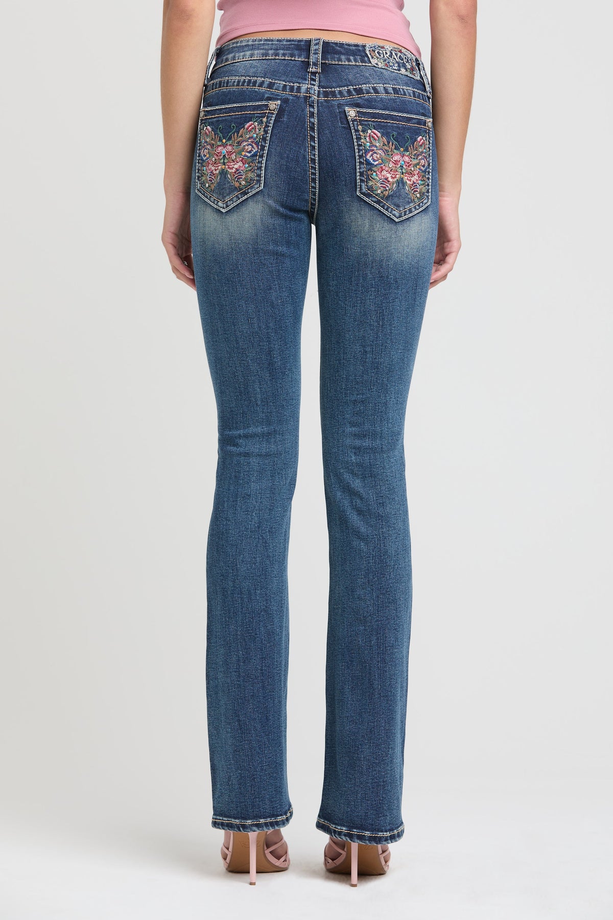 Butterfly Embroidery Bootcut Jeans