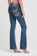 Product view 1 of blue bootcut jeans with butterfly florals