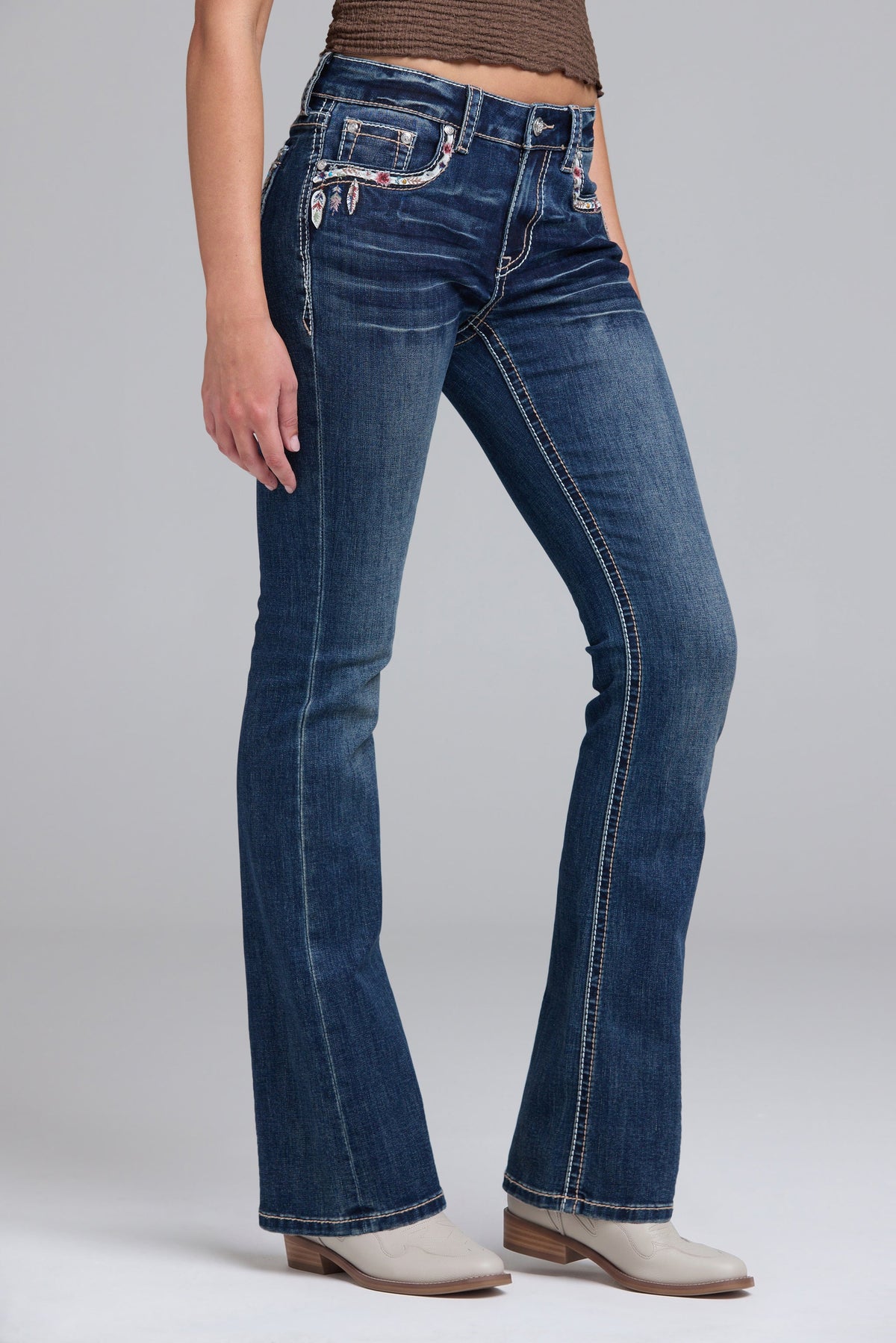 Steer Head Colorful Embroidered Bootcut Jeans