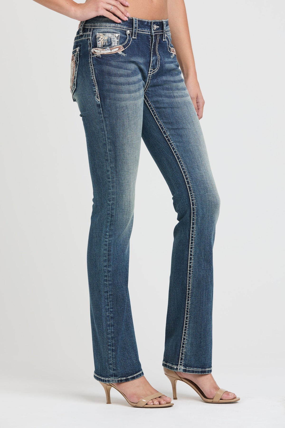 Product view 4 of blue bootcut jeans with horseshoe motif