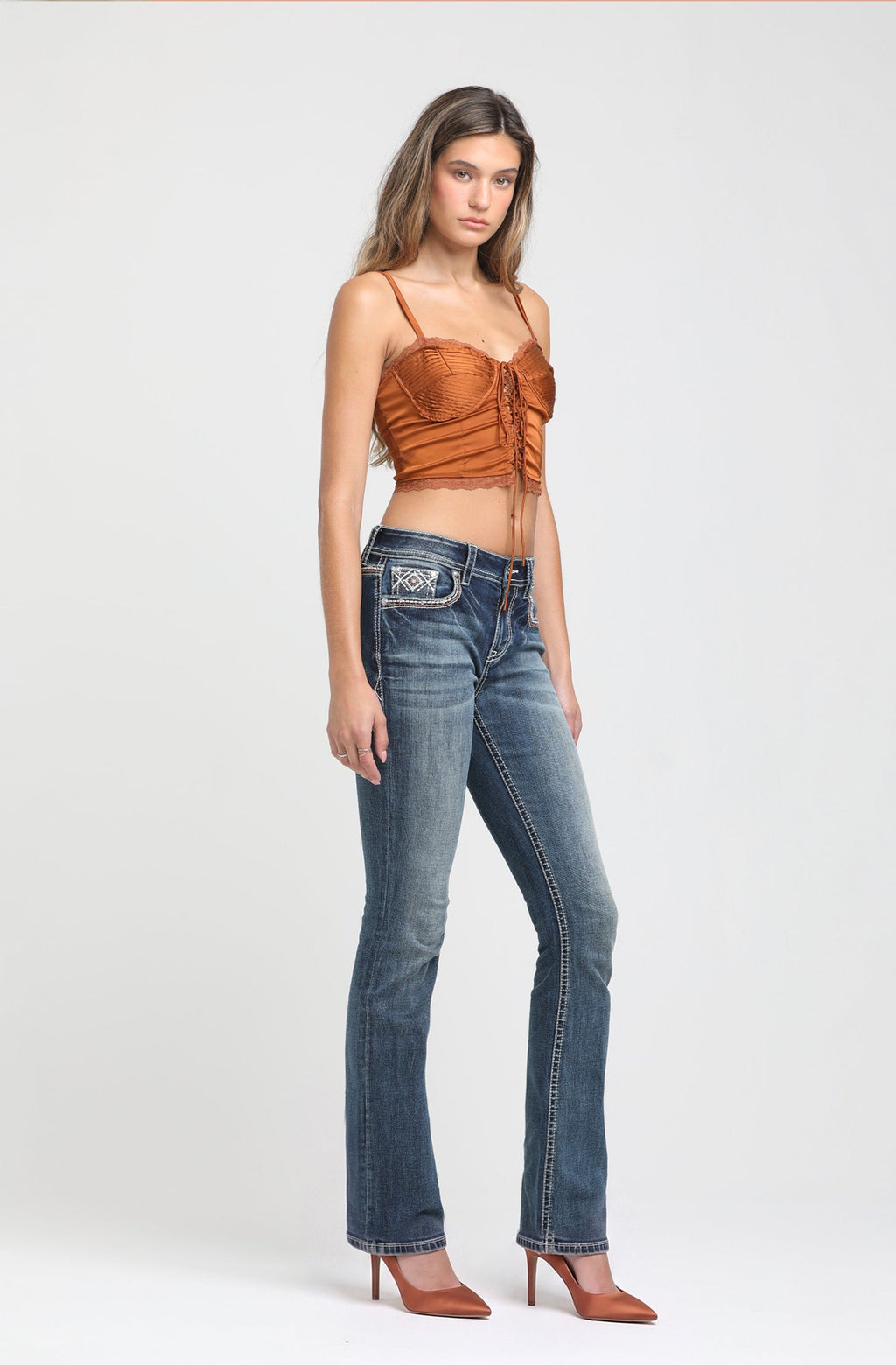 Aztec Embroidery Bootcut Jeans