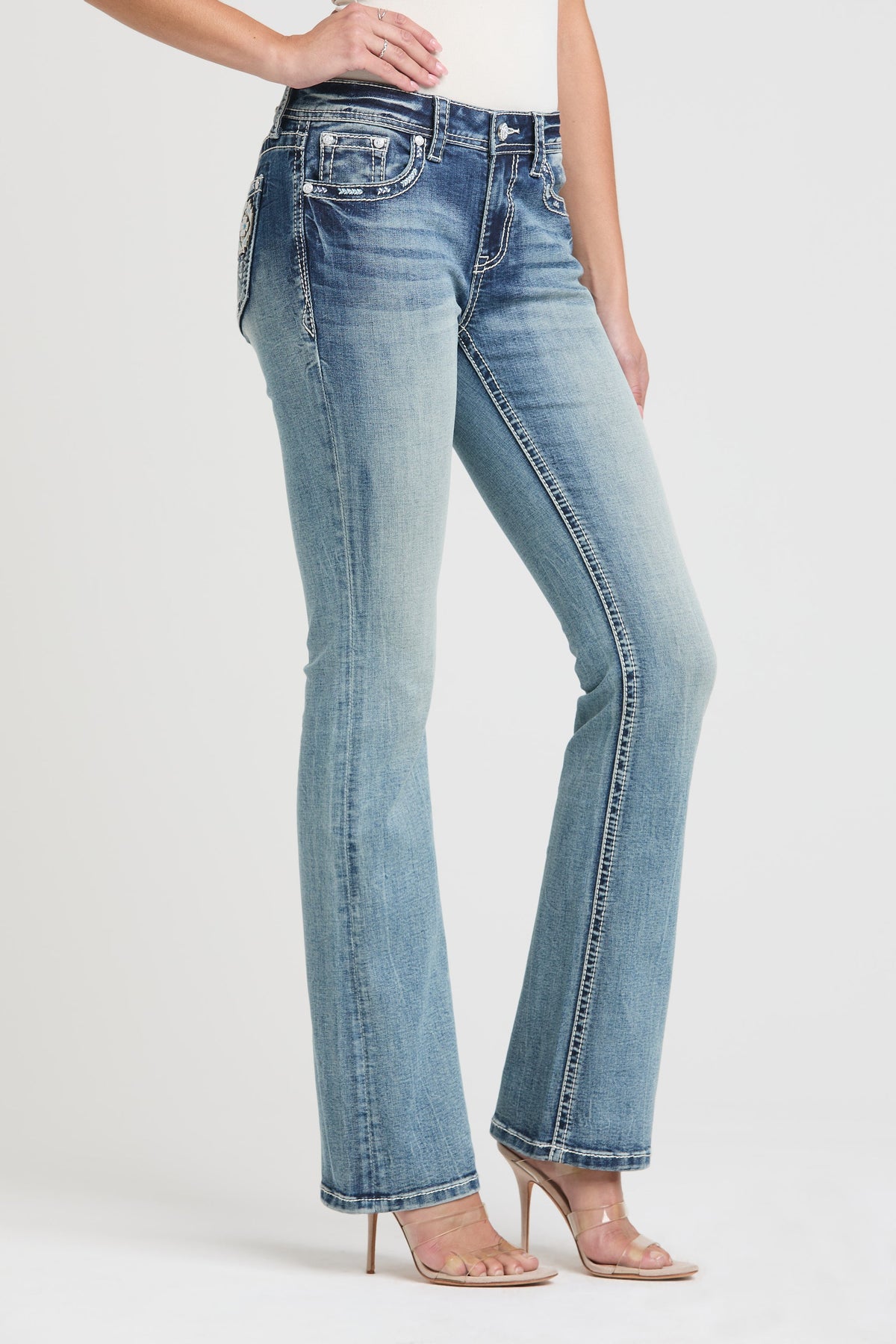 Aztec Embroidery Bootcut Jeans