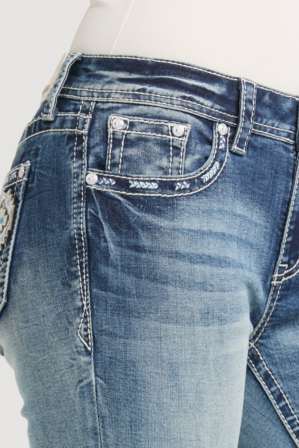 Aztec Embroidery Bootcut Jeans