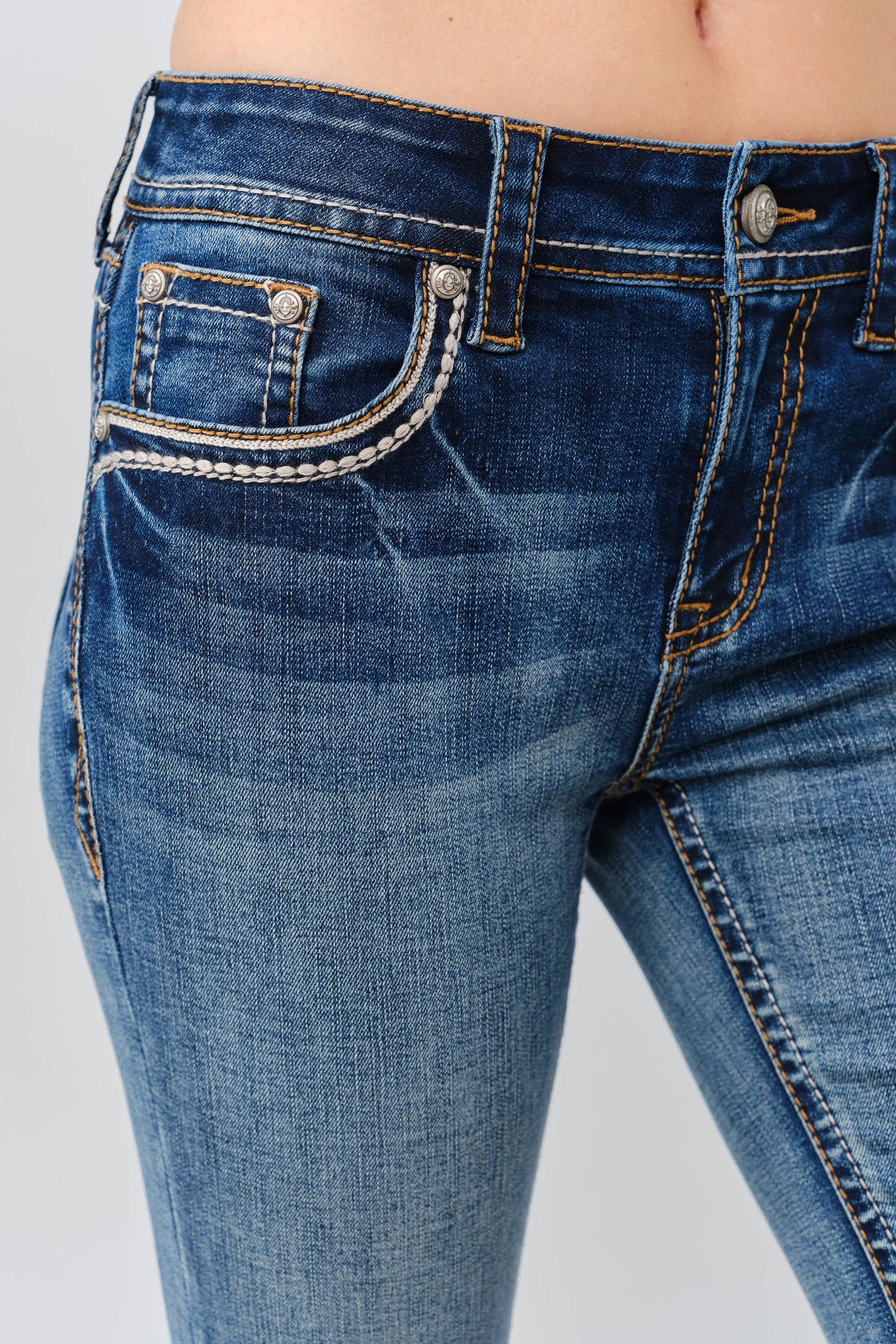 Product view 3 of brown bootcut jeans with brown cross detail