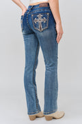 Product view 1 of brown bootcut jeans with brown cross detail