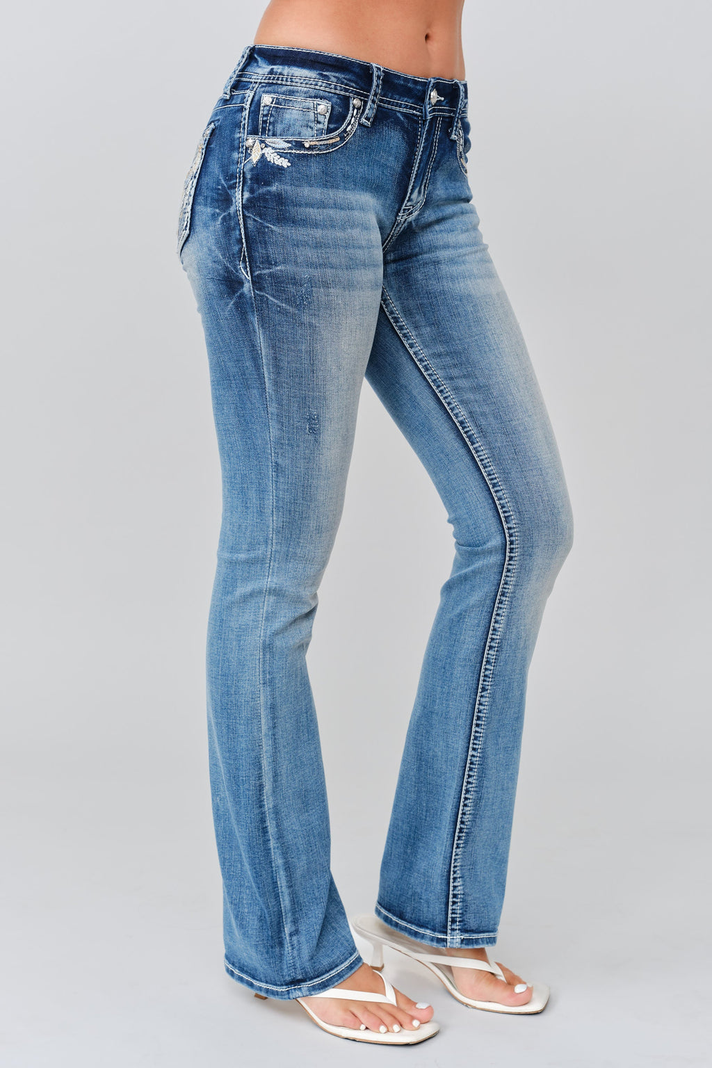 Product view 4 of white bootcut jeans with white leaves