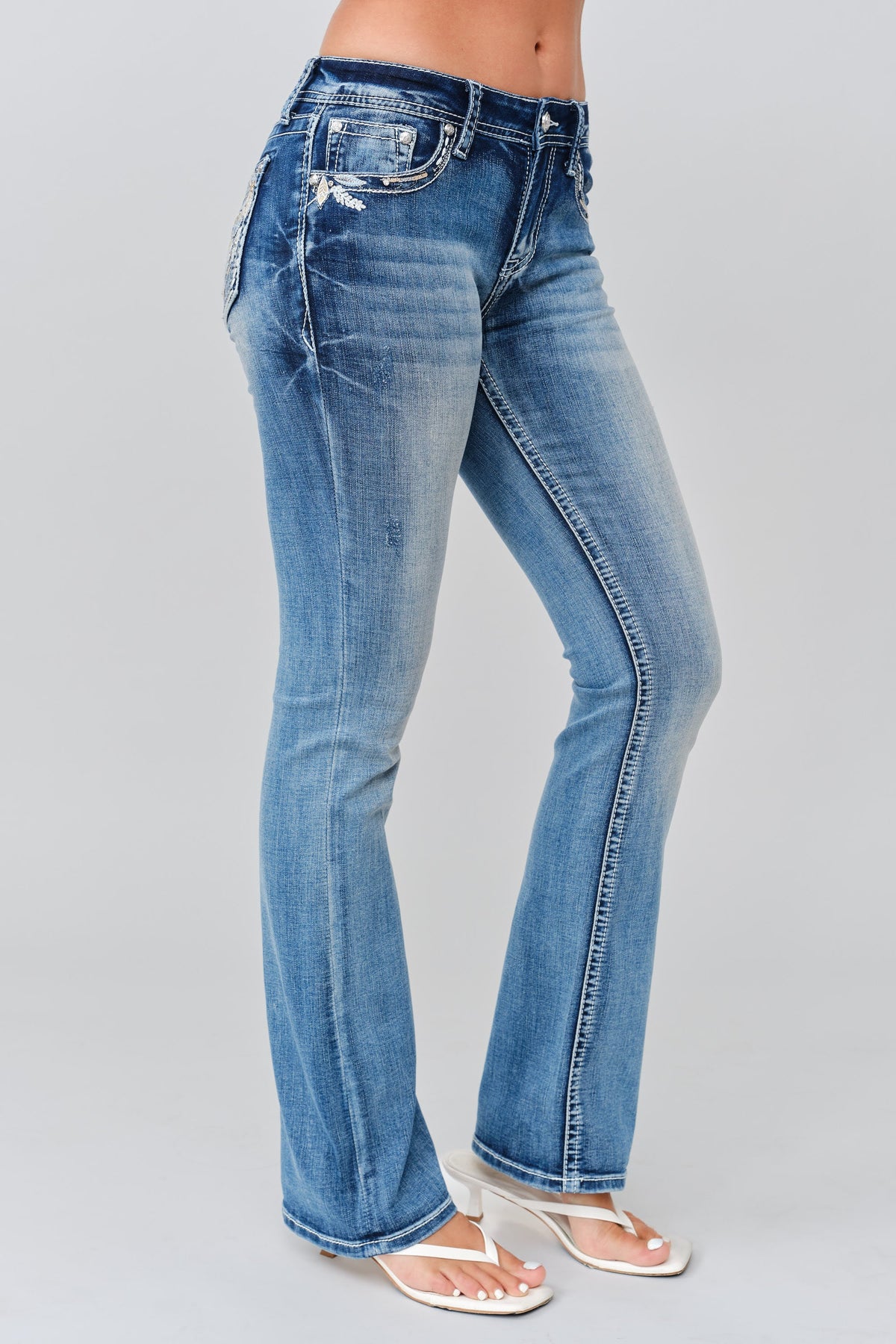 Product view 4 of white bootcut jeans with white leaves