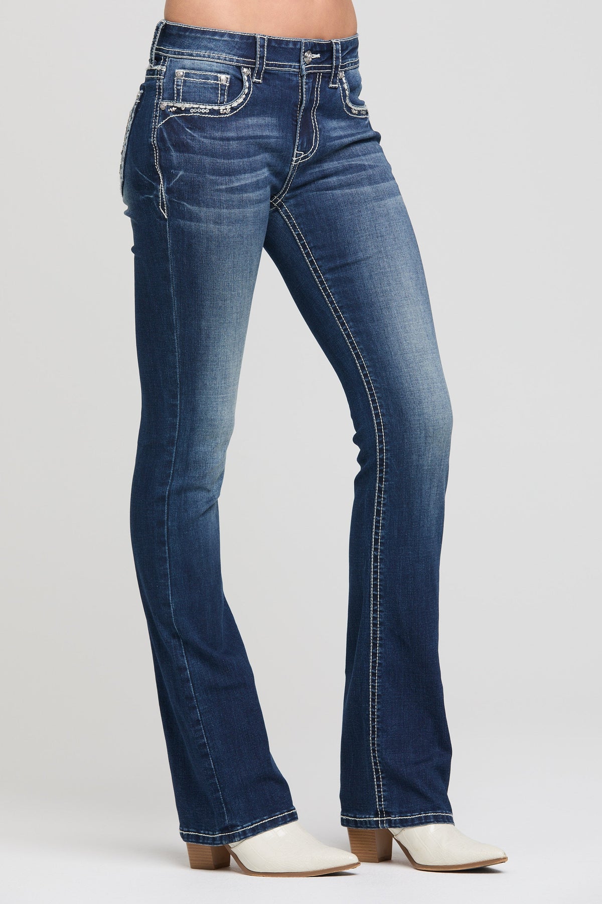 Product view 4 of blue bootcut jeans with horseshoe detail