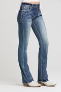 Product view 3 of blue bootcut jeans with paisley border