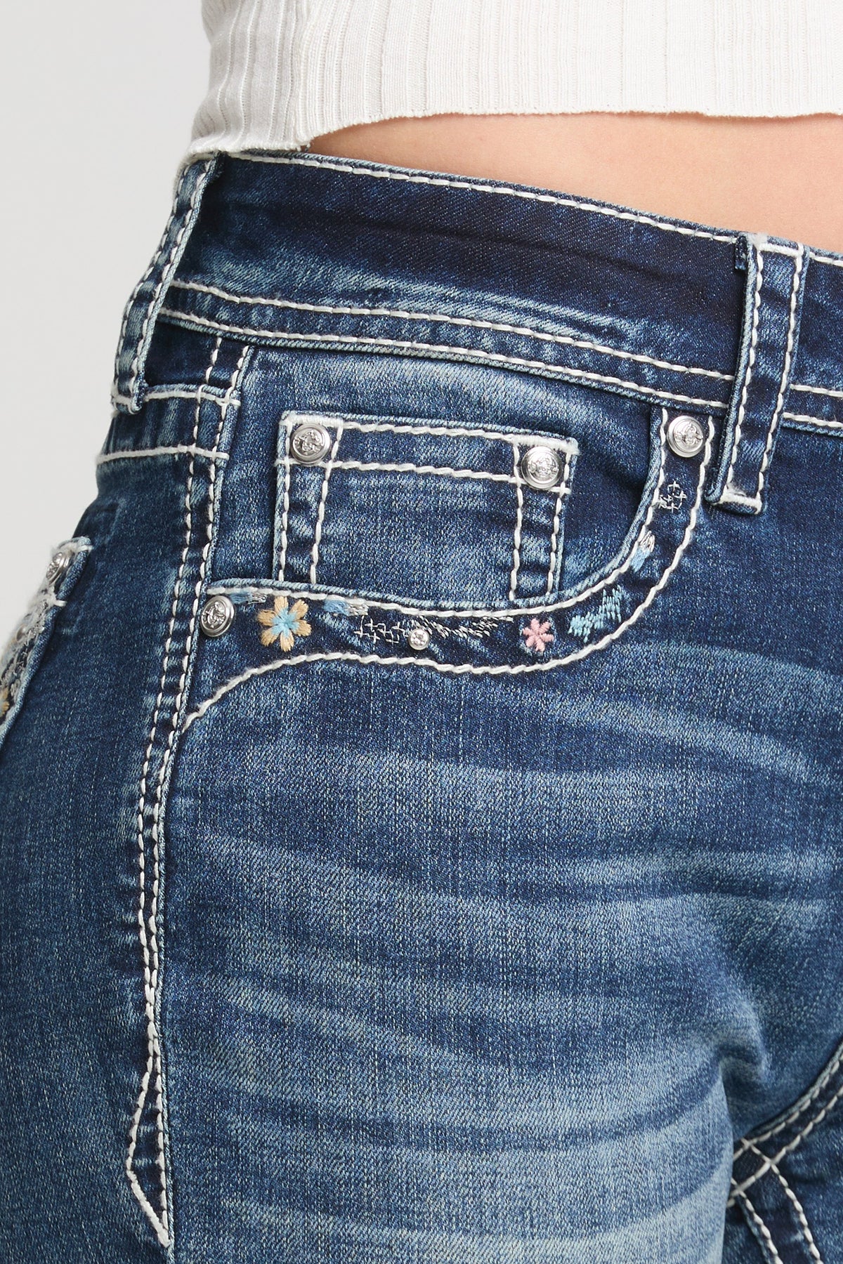 Paisley Border Embroidery Bootcut Jeans