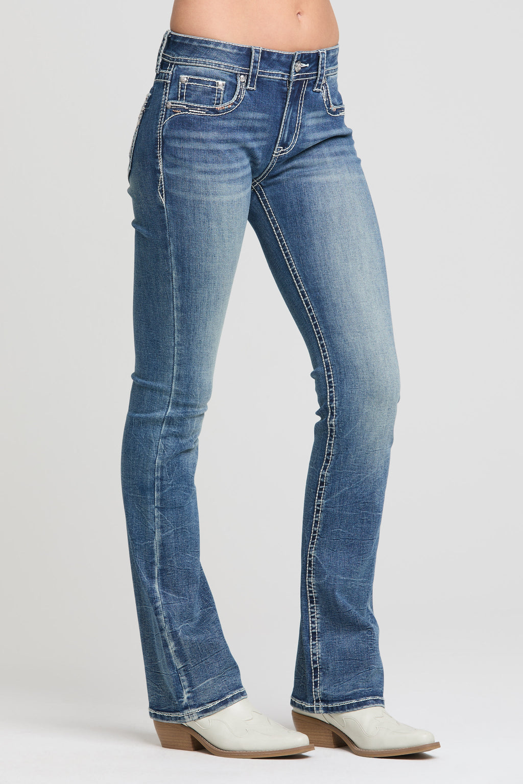 Product view 4 of blue bootcut jeans with dreamcatcher applique