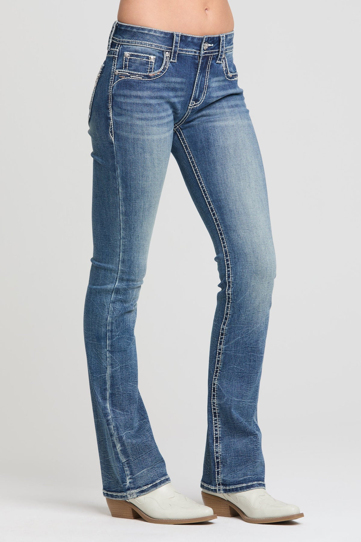 Product view 4 of blue bootcut jeans with dreamcatcher applique
