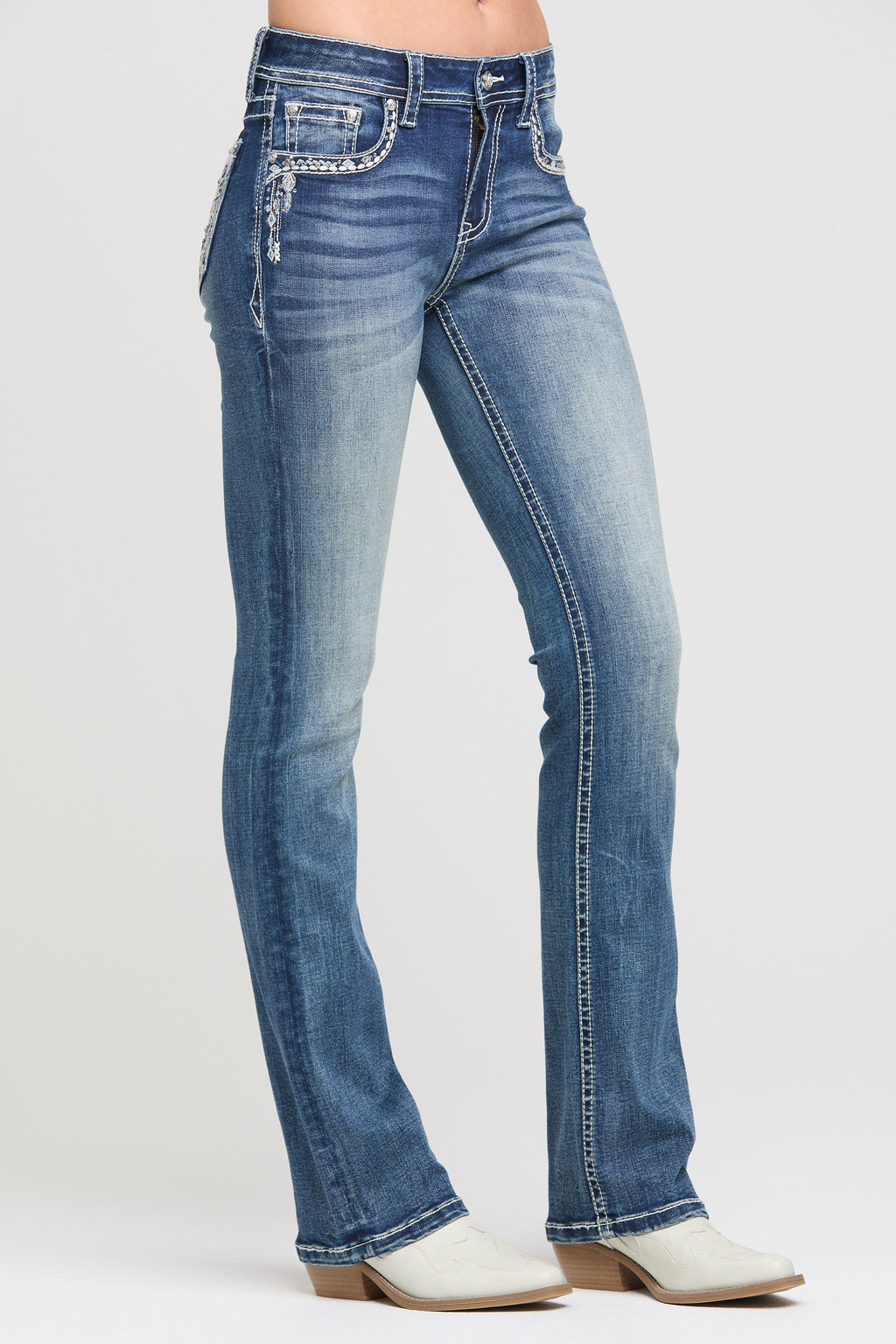 Sun & Moon Embroidery Bootcut Jeans