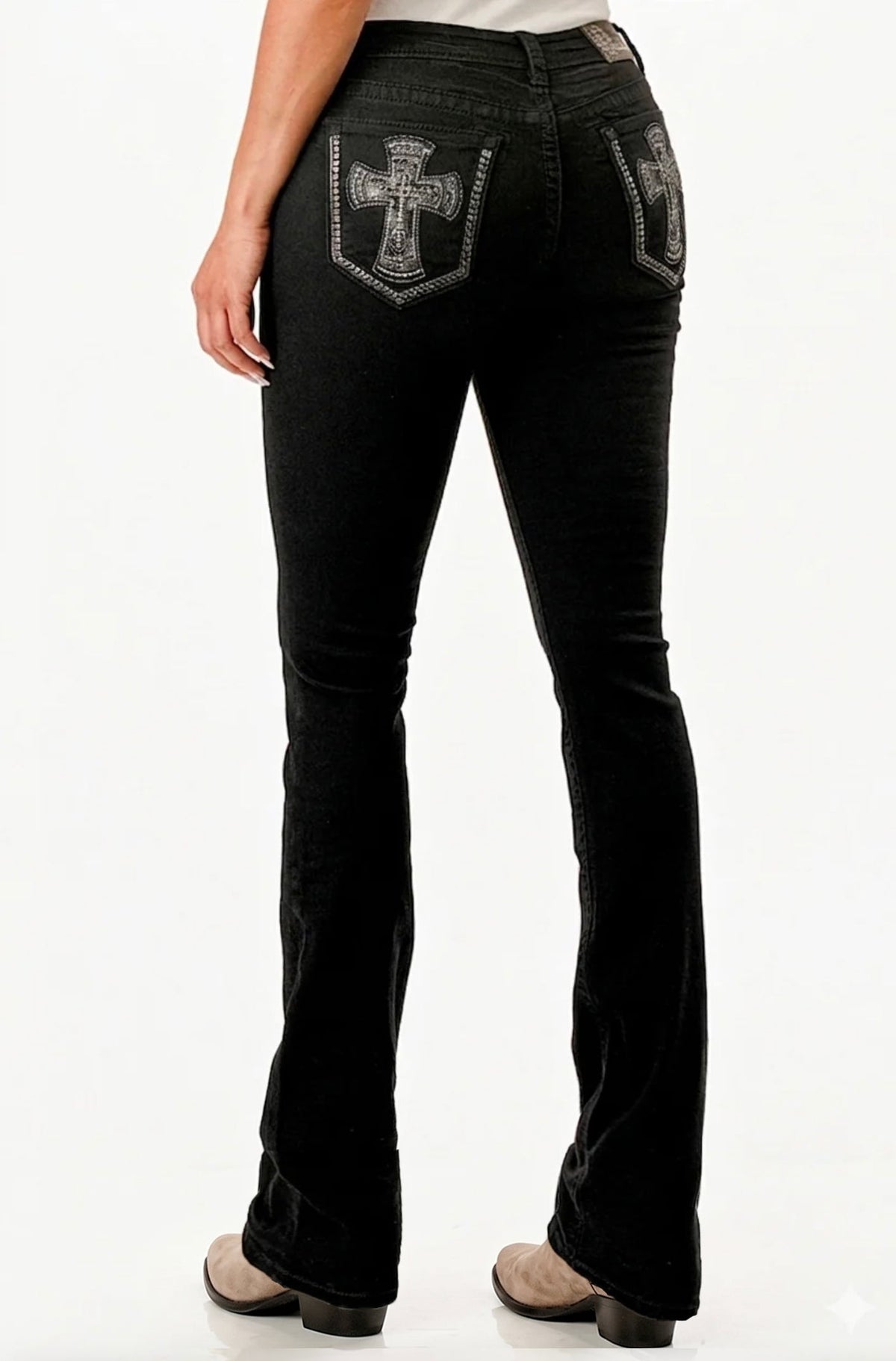Product view 4 of black bootcut jeans with cross detail