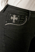 Product view 3 of black bootcut jeans with cross detail