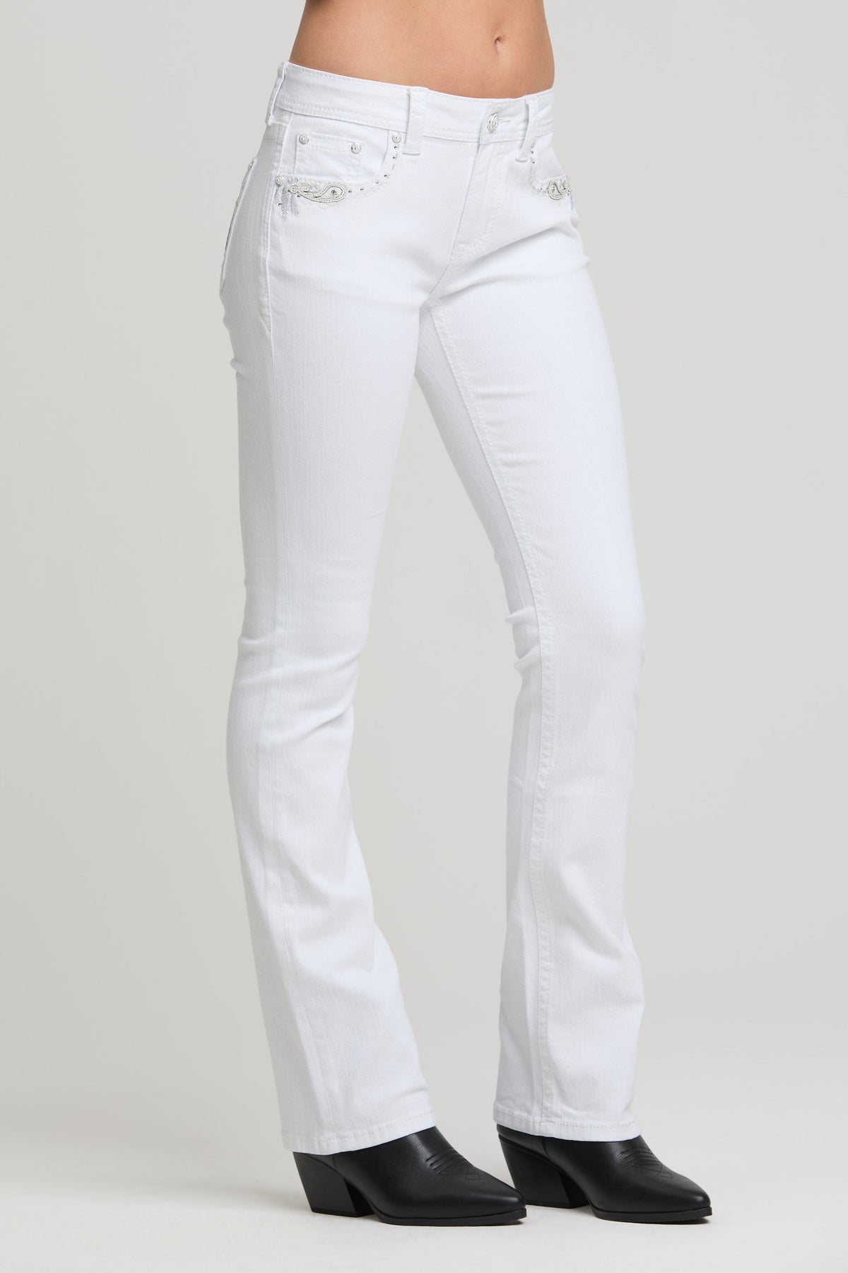 Product view 4 of white bootcut jeans with paisley
