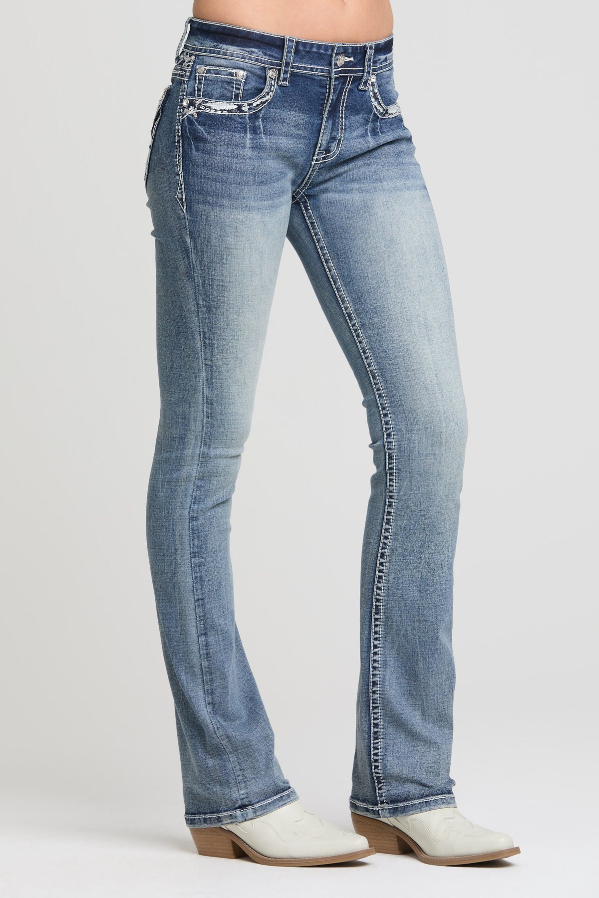 Aztec Embroidery Yoke Detail Bootcut Jeans