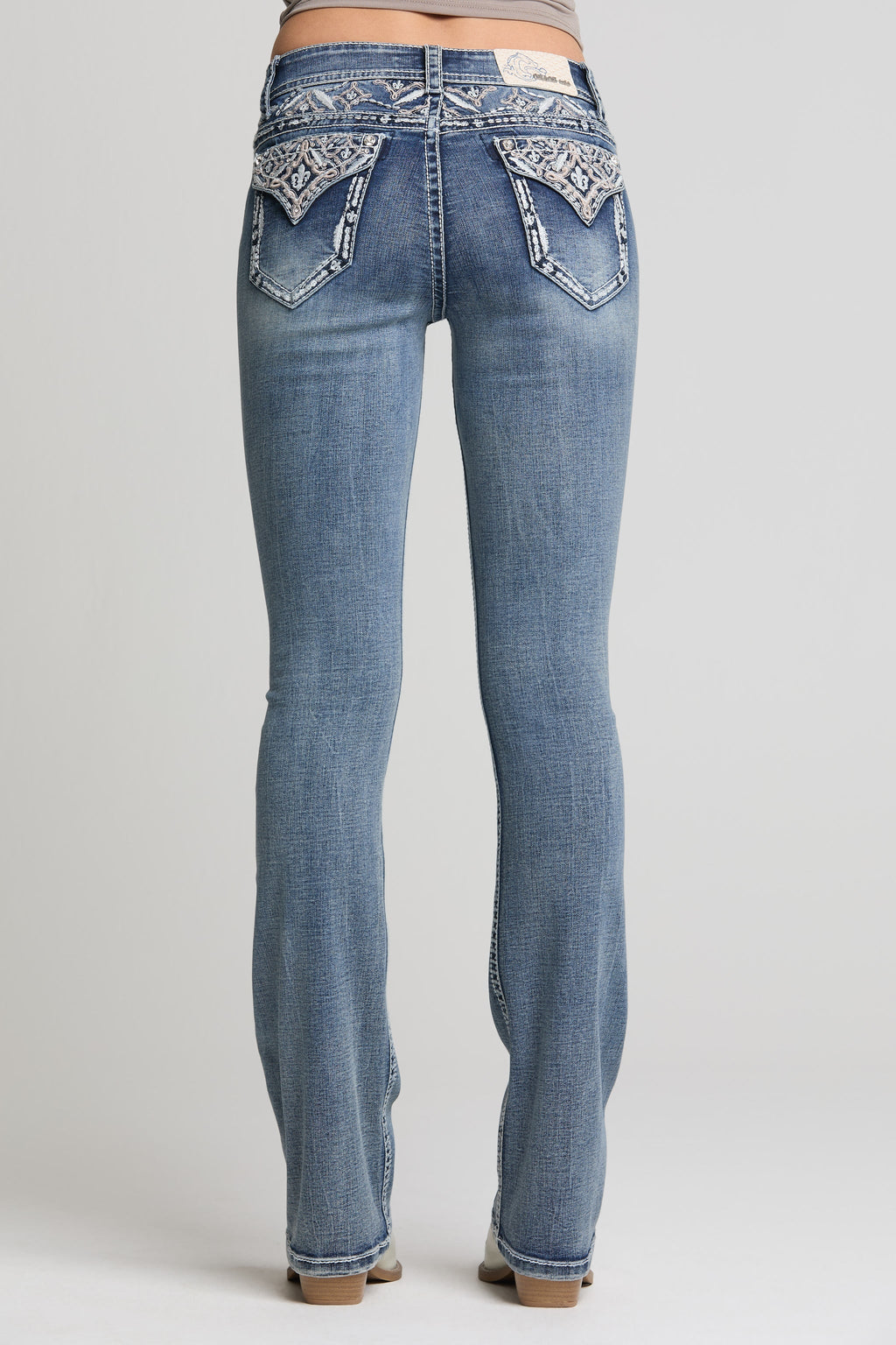 Product view 4 of blue bootcut jeans with aztec yoke detail