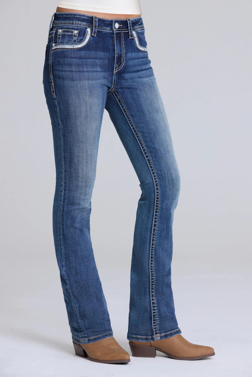 Feather Embroidered Bootcut Jeans