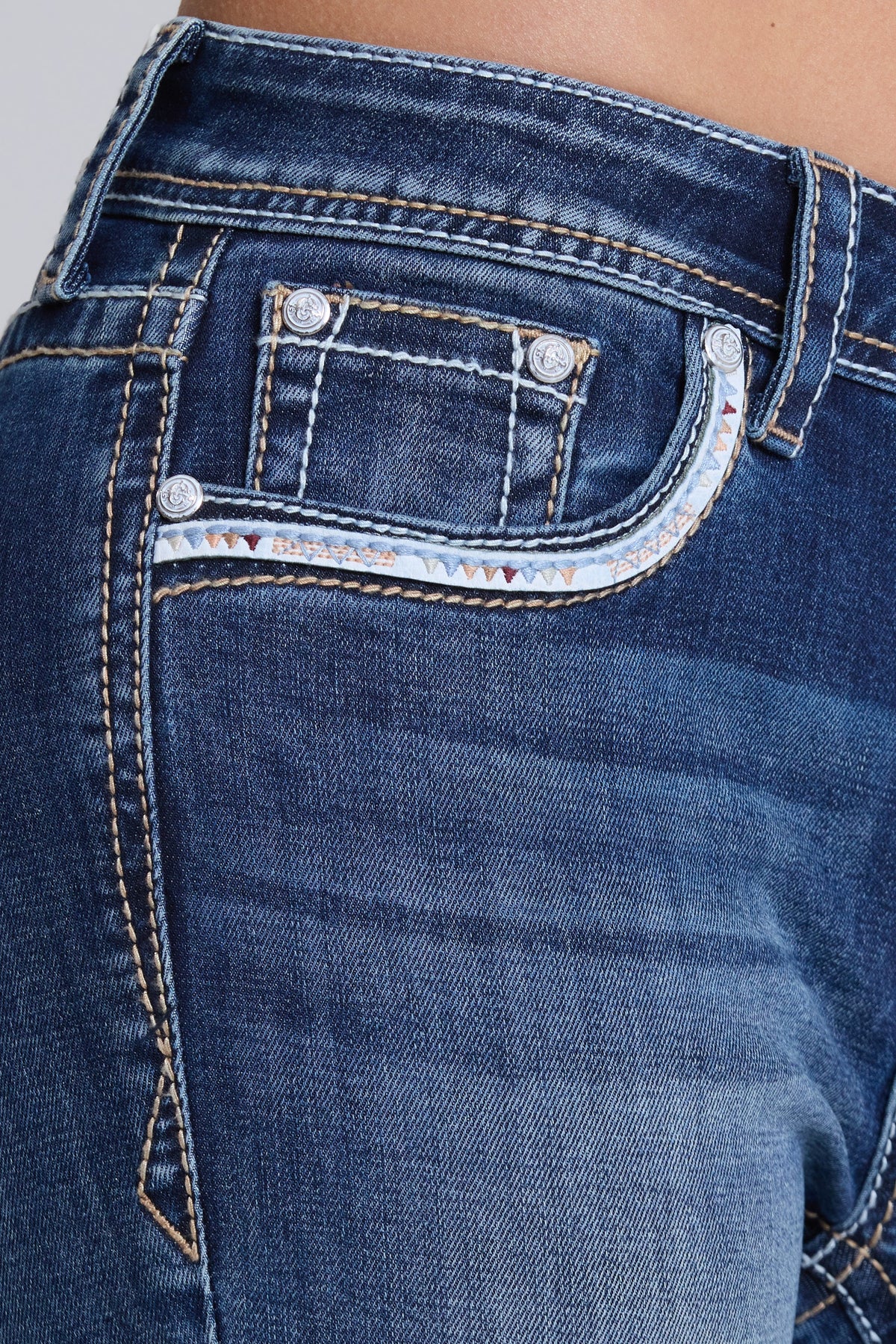 Product view 3 of blue bootcut jeans with feather detail