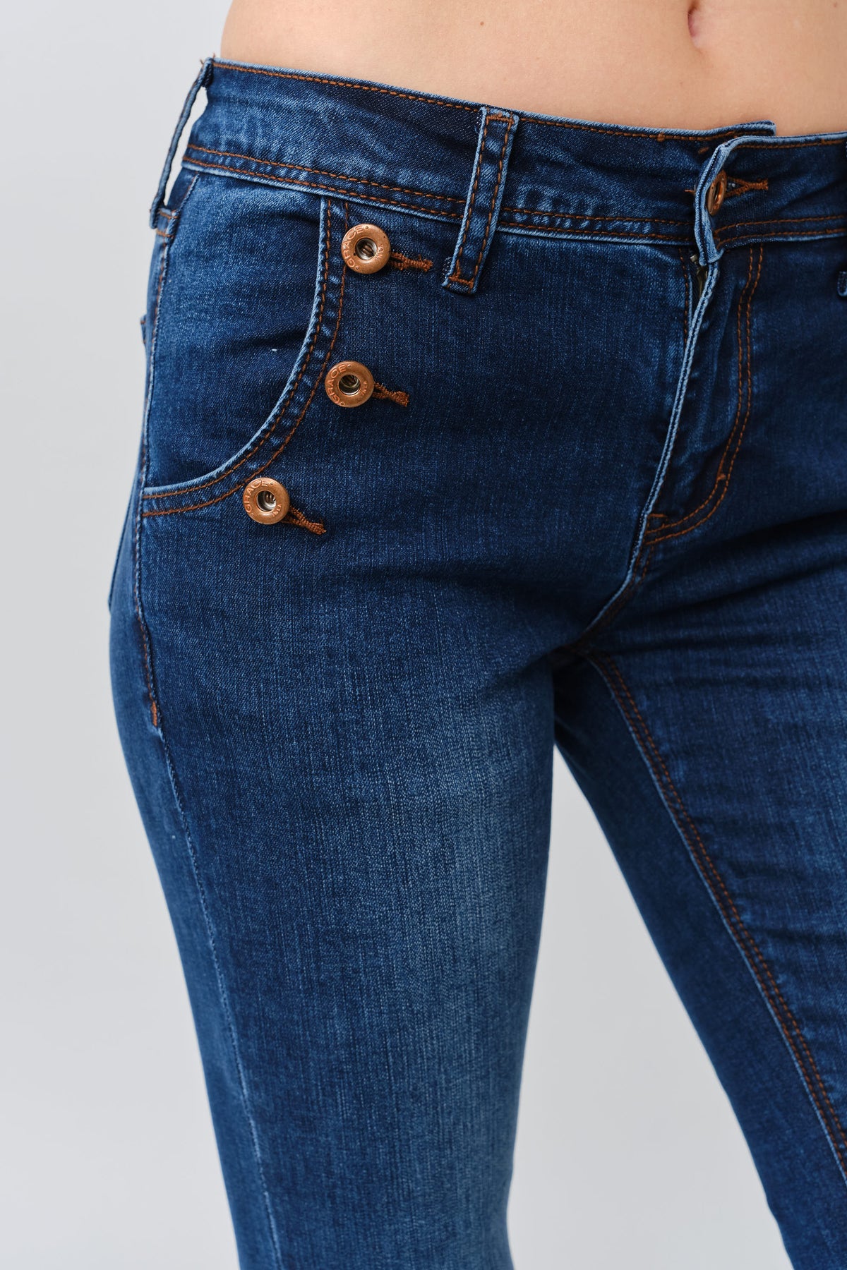 Product view 2 of blue bootcut jeans with buttons
