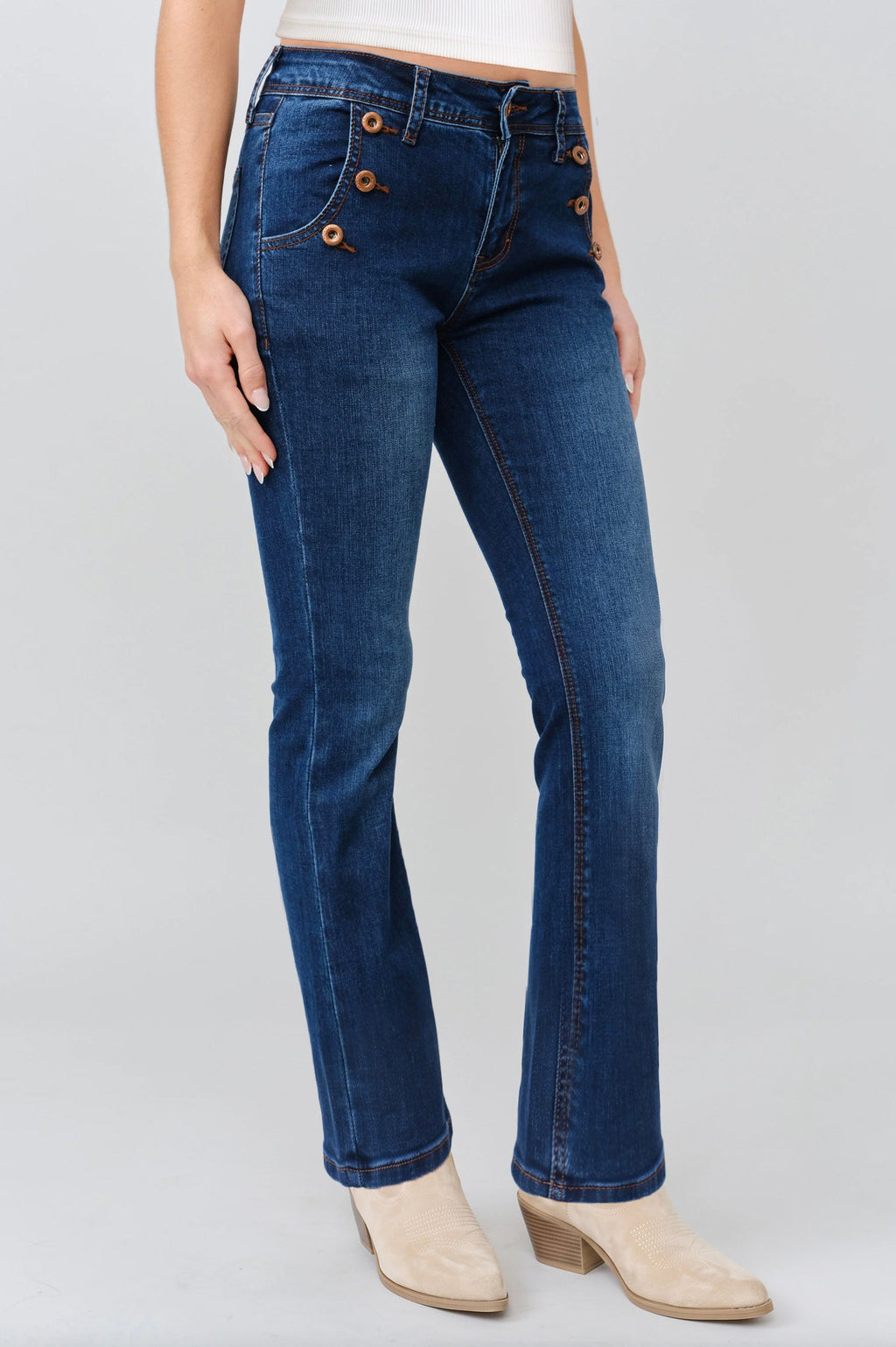 Buttons Detail Bootcut Jeans