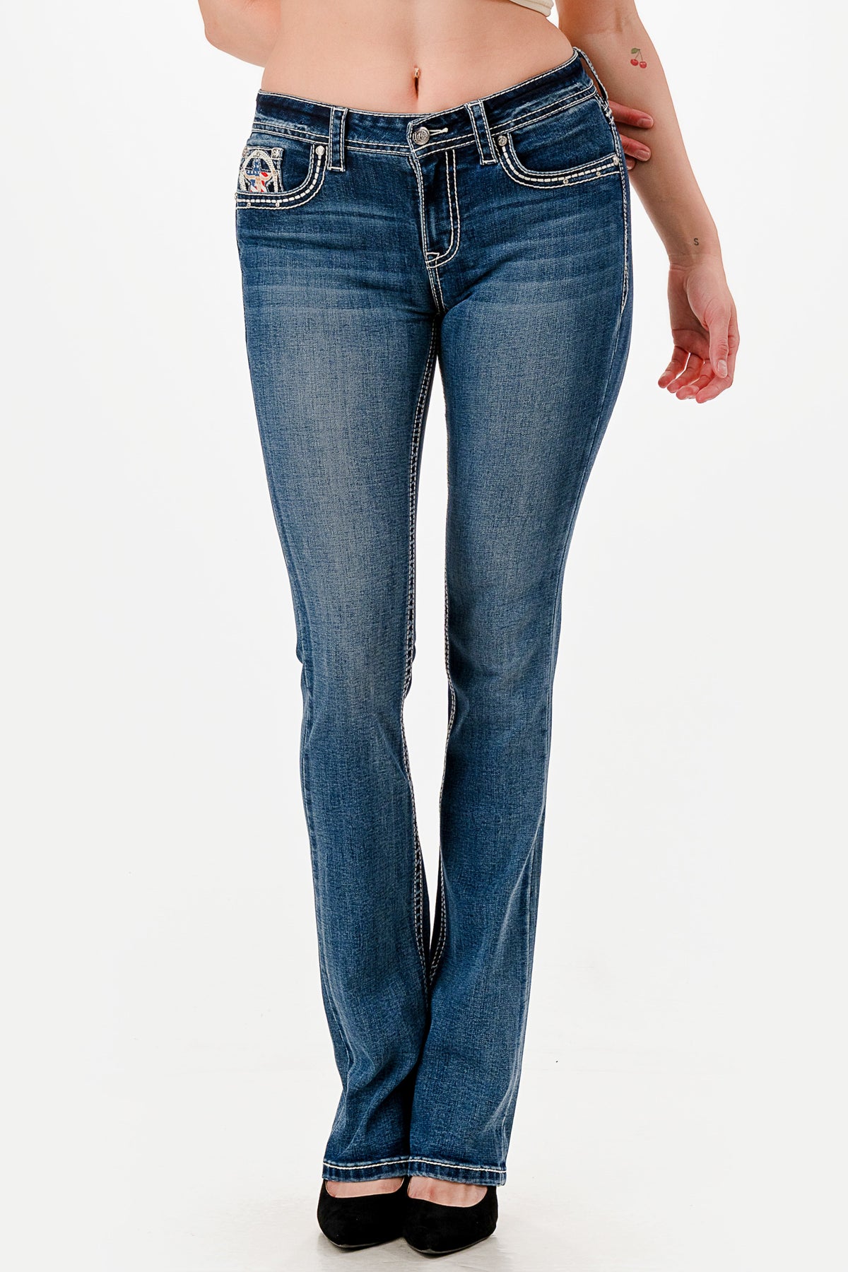 Product view 4 of blue bootcut jeans with star and lasso detail