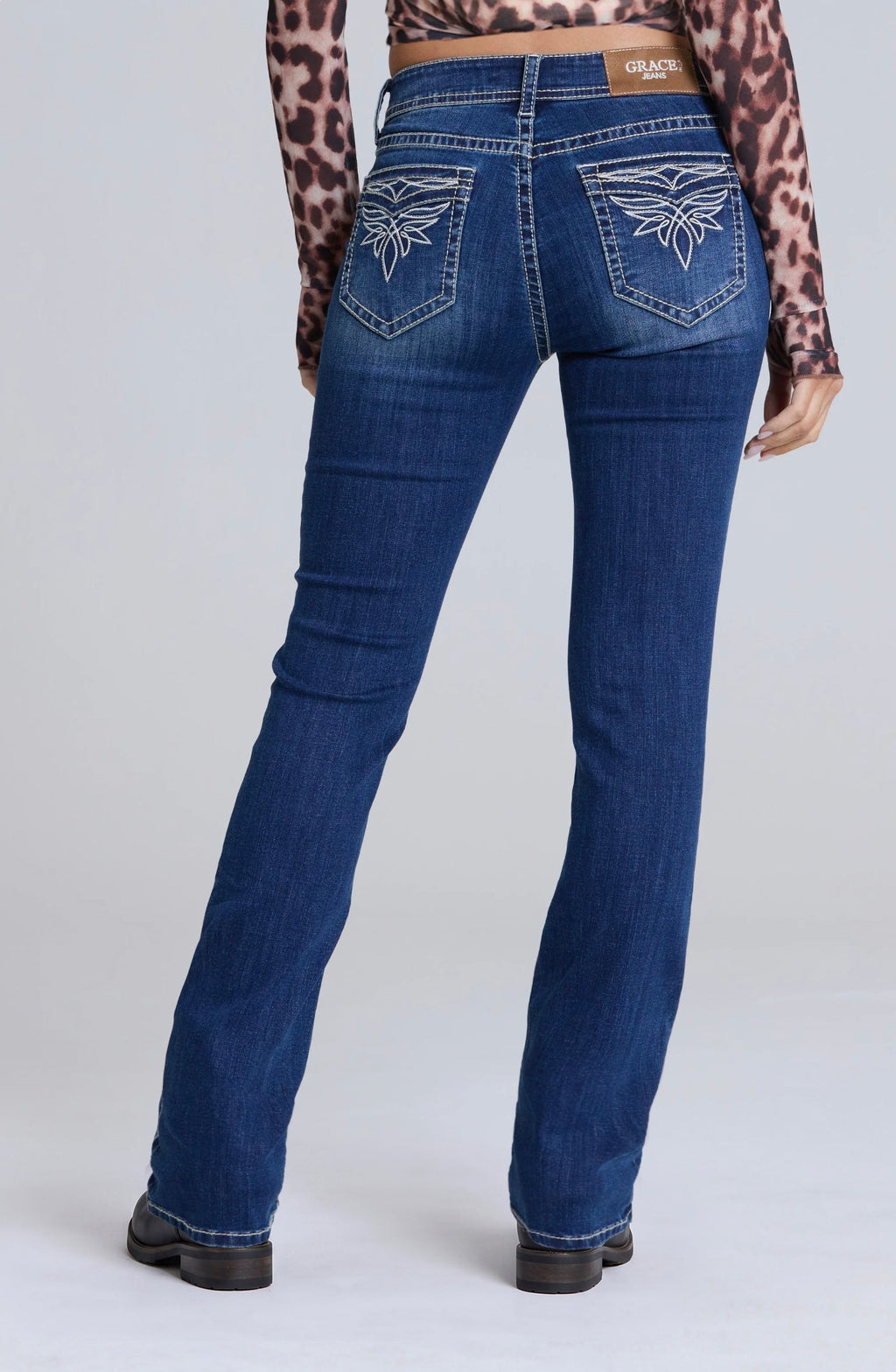 Toe Bug Embroidery Bootcut Jeans