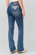 Product view 1 of blue bootcut jeans with steer detail