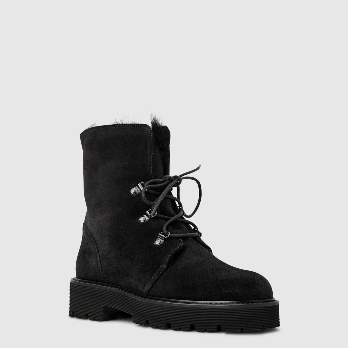 Eva ankle boot in black suede with a roll-over cuff, alternate view
