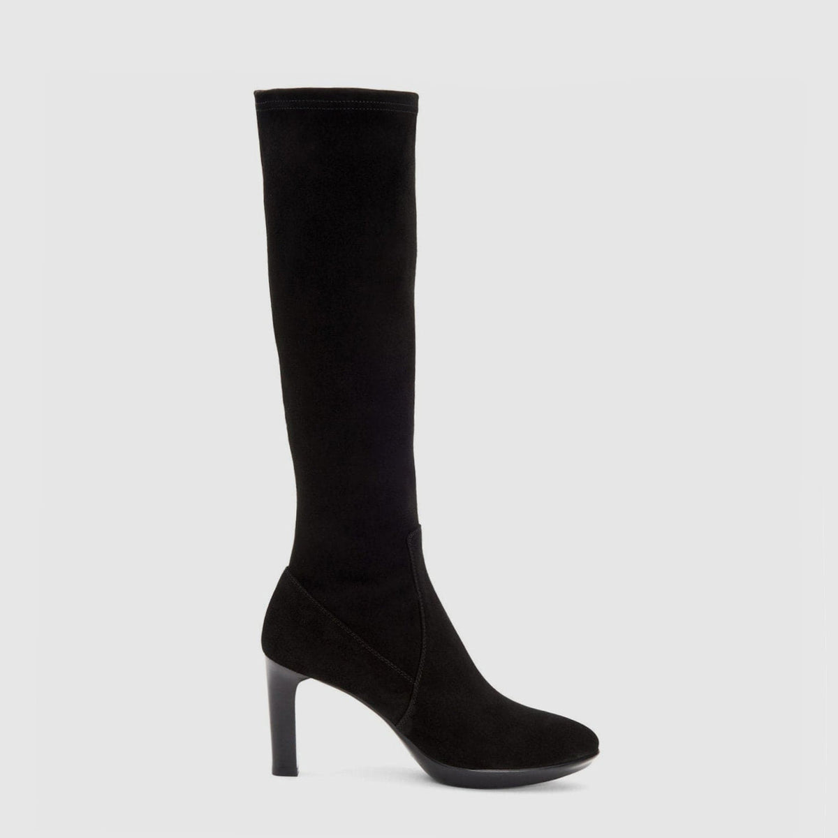 Rhumba knee high boot in black suede on a platform sole