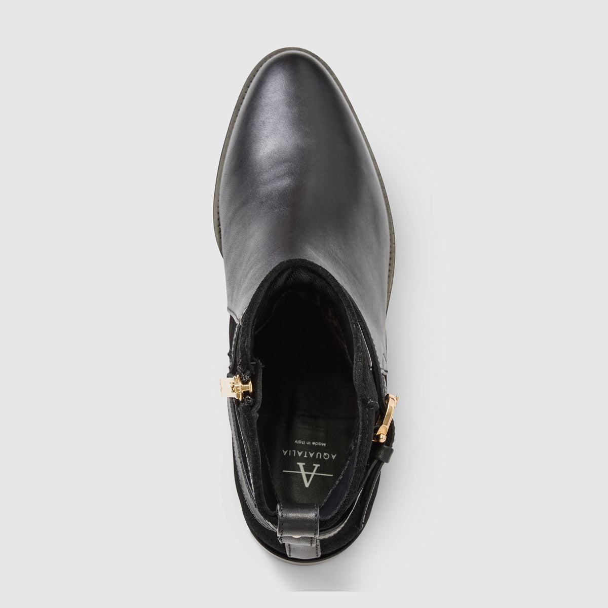 Nettie ankle boot in black leather with a criss-cross buckle, alternate view